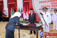 pelantikan penjabat Bupati yang baru di lingkup Pemerintah Provinsi Jawa Timur, Minggu (24/9/2023).