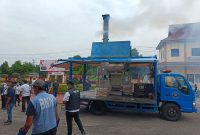 Mesin Insinerator milik BNN Provinsi Sumut, yang dipakai Polres Asahan musnahkan 49 KG barang bukti sabu saat konferensi pers, Rabu (02/07). foto : miko.